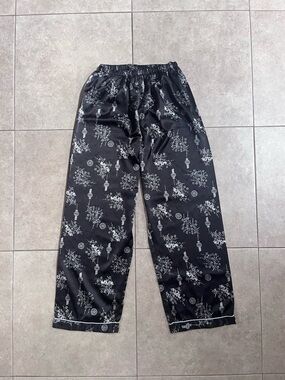 Alexander Del Rossa Lounge Pajama Pants M Black Oriental Satin Dragons Lanterns